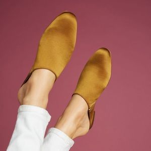 Anthropologie Golden Yellow Satin Slides NWOT